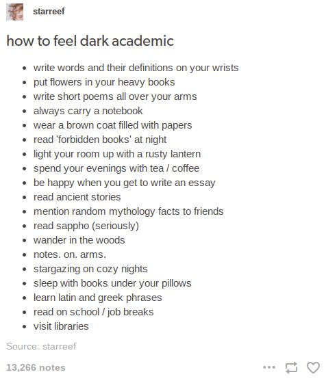 the text on this page says how to feel dark academic