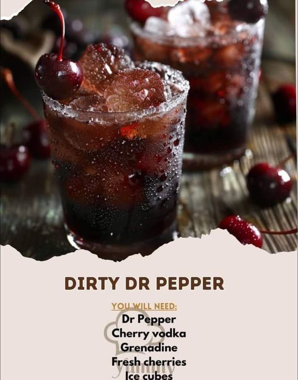 an advertisement for dirty dr pepper with cherries