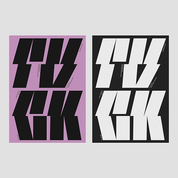 two different type of typogramic designs in purple and black on a gray background