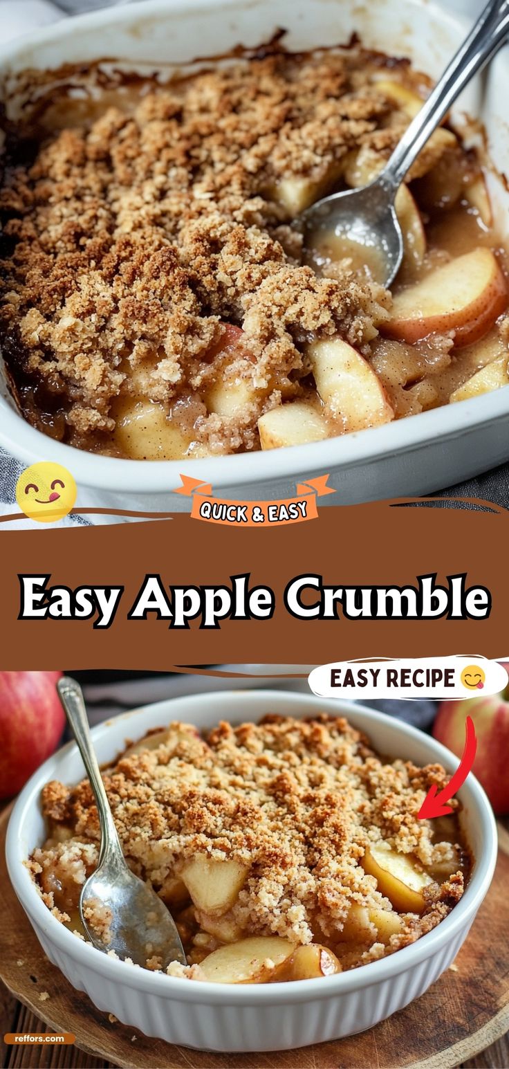 an easy apple crumble recipe in a casserole dish