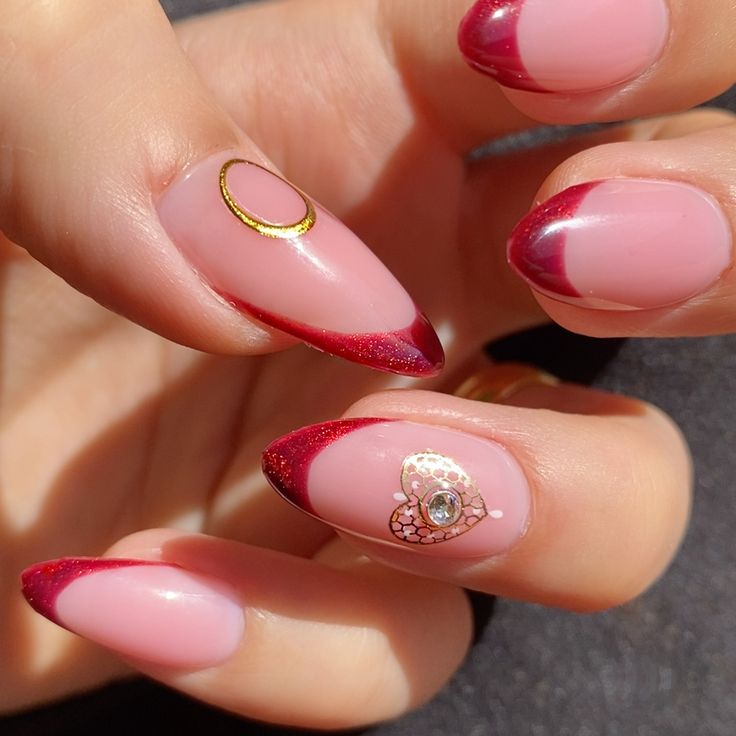 Red Cat Eye French Tip Nails, Cat Eye French Tip Nails, Cat Eye French Tip, 23 Nails, Golden Stickers, Red Cat Eye, Red French, October Nails, Eye Nails