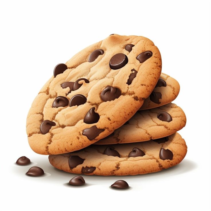 three chocolate chip cookies stacked on top of each other