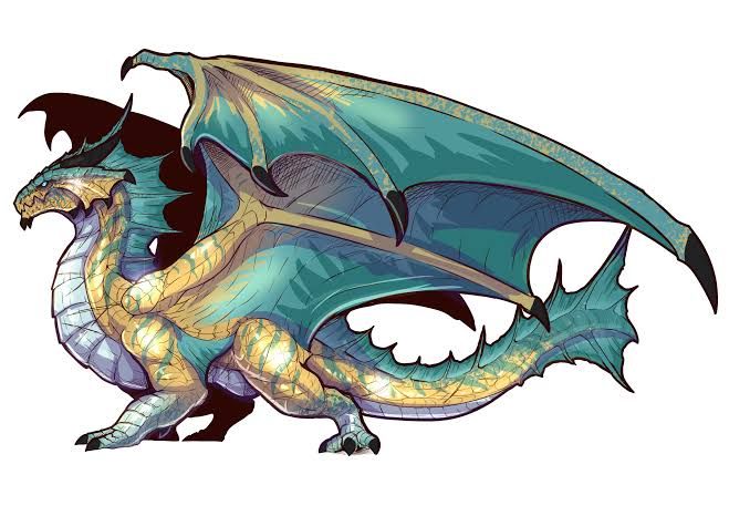 a blue and yellow dragon with large wings