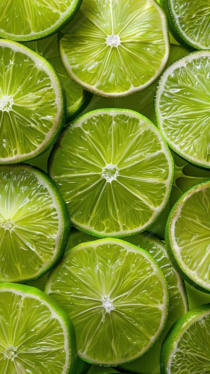 many lime slices are arranged in the shape of circles