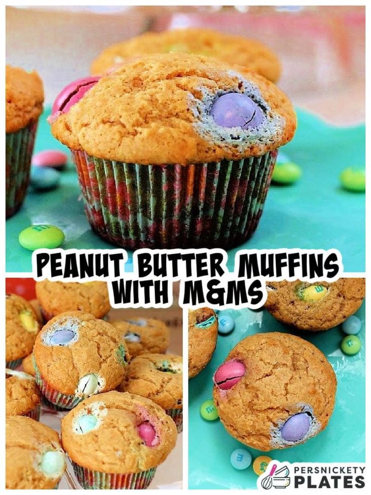 peanut butter muffins with m & m's on top and in the middle