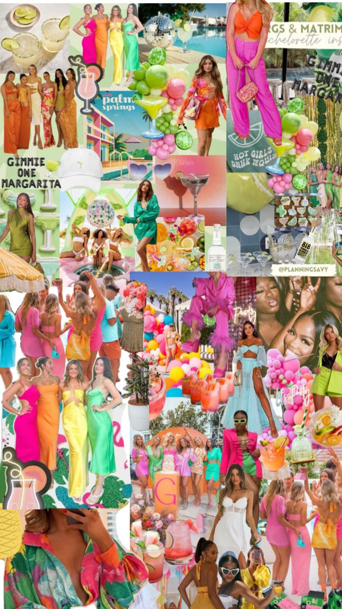 the collage has many different pictures of women in colorful outfits