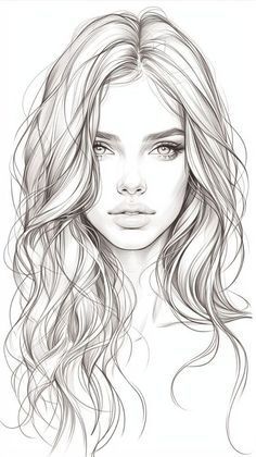 a drawing of a woman's face with long hair