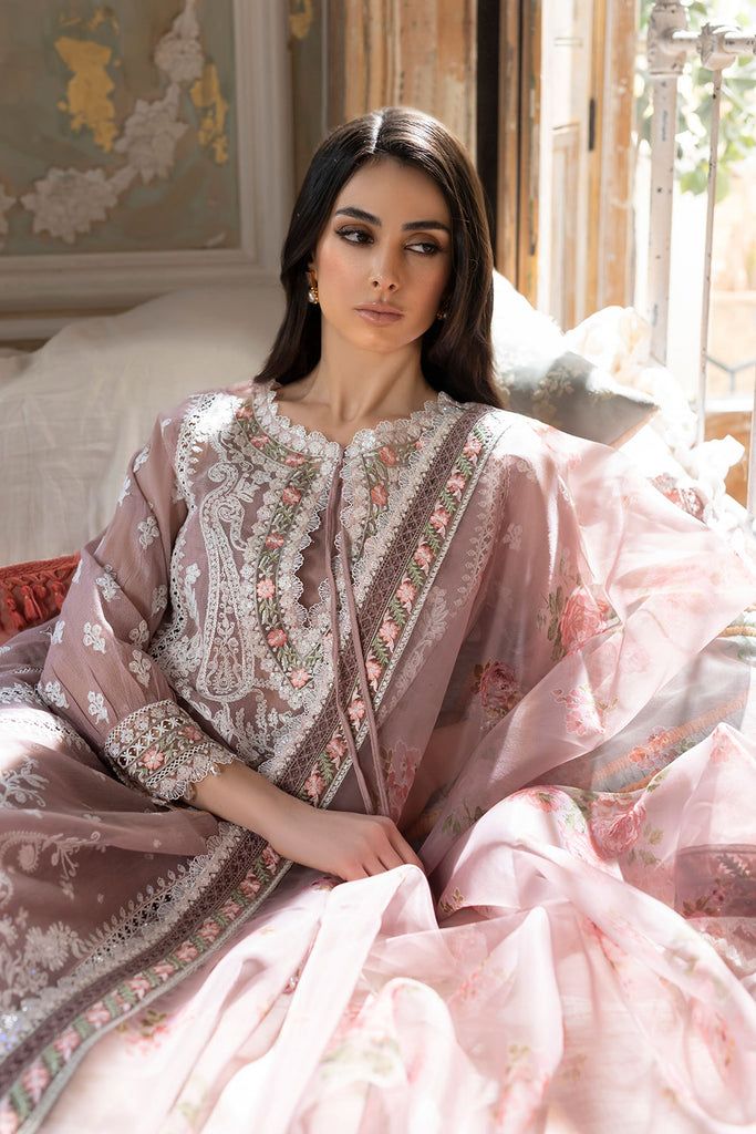 Light Purple Lawn Kameez Salwar Pakistani Party Wear comes in an Embellished Center Panel, Side Panels, Embroidered Sleeves, Embroidered Sleeves Border, Lace Neckline, Lace Patches for Slits, and Lace Borders. It is paired with Embroidered Net Dupatta, Embroidered Dupatta Length Border, and Embroidered Dupatta Pallu Border, it has Plain Dyed Back, paired with Plain Dyed Trouser Detailed Description: SKU: PN226 Detailing: Embroidery, Threads, Floral designs Color: Light Purple Fabric: Lawn Design Dupatta Top, Sobia Nazir, Eid Dress, Code Design, Side Border, Printed Organza, Lawn Design, Pakistani Designer Clothes, Clothing Studio