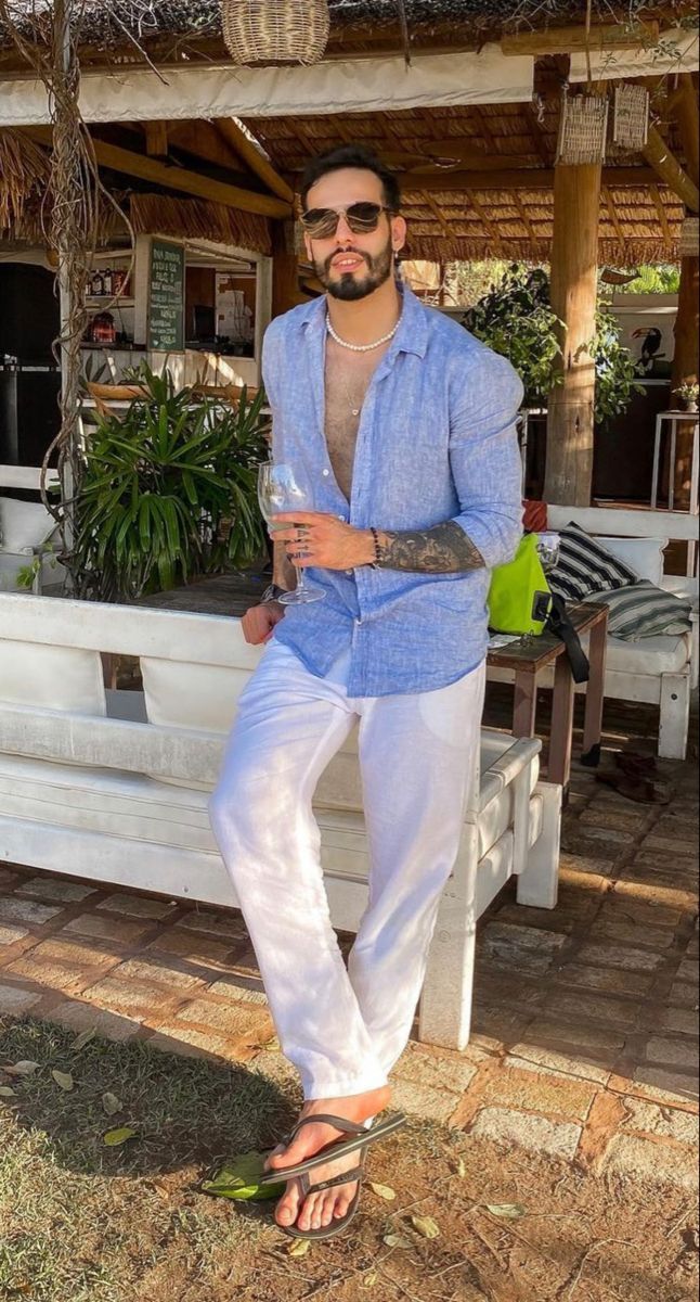 Linen Outfit Men, Mens Vacation Outfits, Goa Outfits, Linen Shirt Outfit, Thailand Outfit, Vacation Outfits Men, Beach Outfit Men, Party Outfit Men, Beach Party Outfits