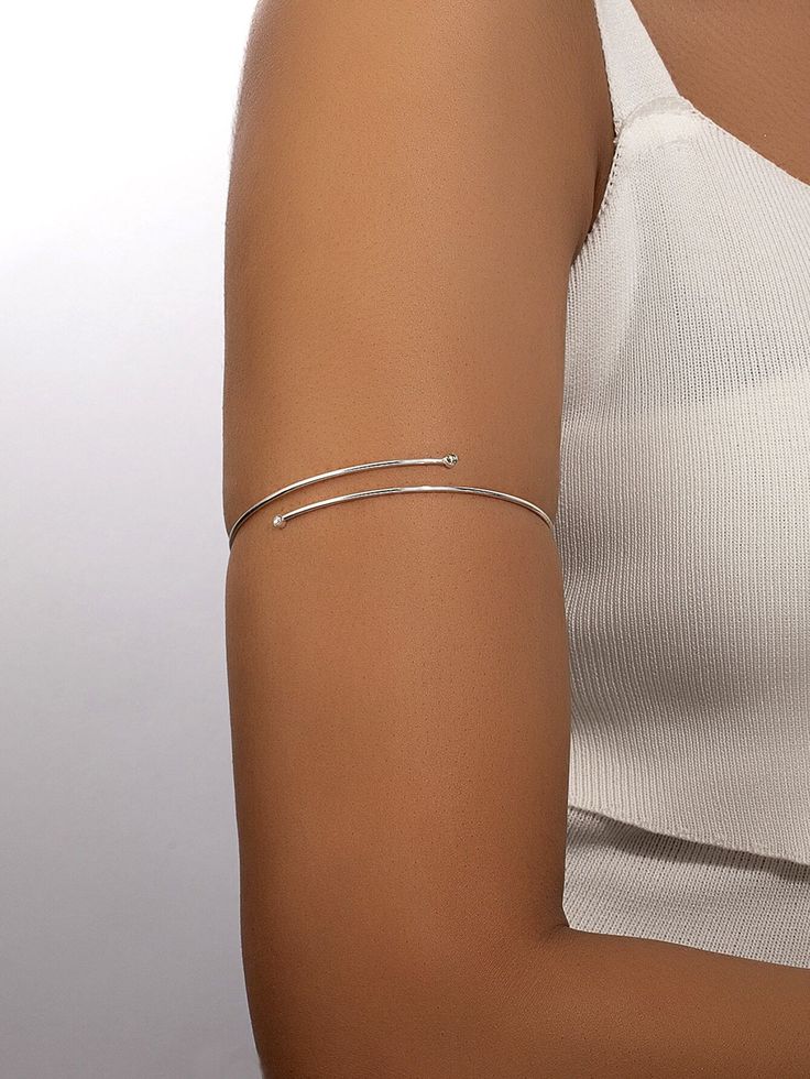 1pc Simple Metallic Wire Detail Bangle Bracelet | SHEIN USA Upper Arm Cuff Bracelet, Silver Arm Cuff, Gold Arm Cuff, Upper Arm Cuff, Arm Bangles, Gold Arm Band, Arm Cuff Bracelet, Upper Arm Cuffs, Silver Outfits