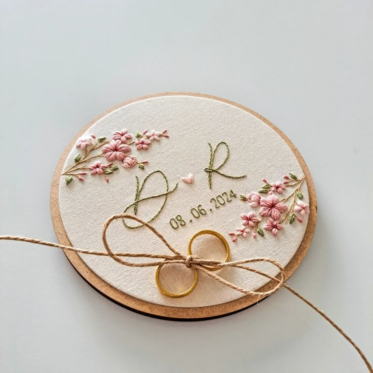 a close up of a piece of embroidery on a white surface with scissors and thread