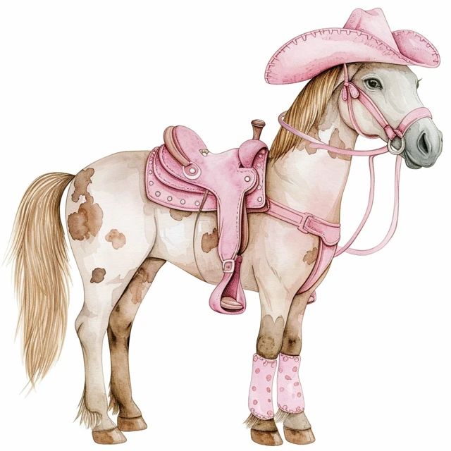 a drawing of a horse wearing a pink cowboy hat