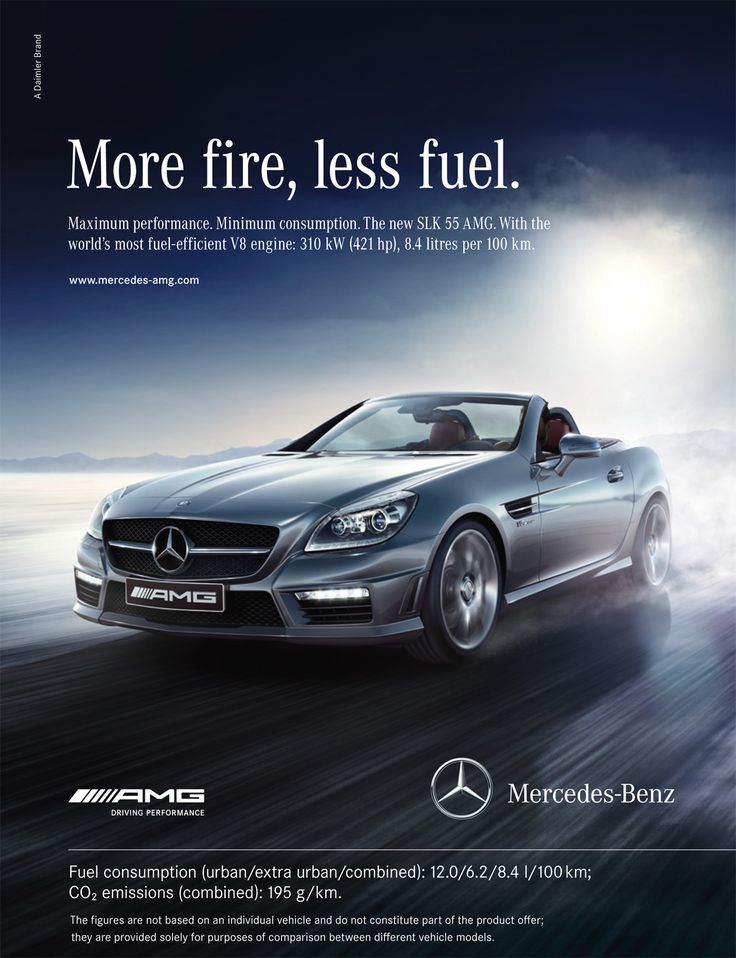 the mercedes benz print advertises its new car, the sls amg