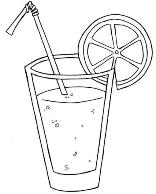 a drawing of a drink with a straw and lemon slice