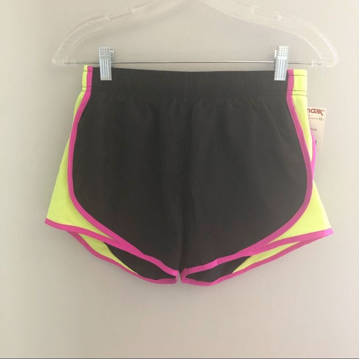 Make Me An Offer! Condition: Nwt Size: Small Lined Running Shorts Elastic Waistband Pink Trim With Neon Yellow Mesh Side Detail Sporty Neon Bottoms For Sports, Neon Sports Bottoms, Sporty Neon Stretch Bottoms, Sporty Black Color Block Shorts, Pink Stretch Athletic Shorts For Running, Sporty Stretch Color Block Shorts, Pink Trim, 90 Degrees, Neon Yellow