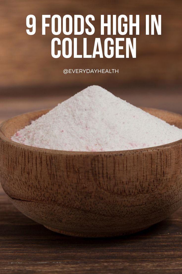 Supplements and powders are trendy, but lots of foods (including ones you may already be eating) are good sources of collagen.  Collagen is found in the bone, skin, and cartilage of animal foods.  There isn’t a recommended intake of collagen, but rich food sources include skin-on chicken, bone broth, gelatin, and small, whole fish. To support collagen production in your body, focus on eating protein-rich foods, as well as those that contain vitamin D, calcium, copper, zinc, and vitamin C. Foods Rich In Silica, Collagen Natural Sources, Collagen Building Foods, Food For Collagen Production, Foods Rich In Collagen, Collagen Rich Recipes, Types Of Collagen, Collagen Food Sources, Natural Collagen Sources