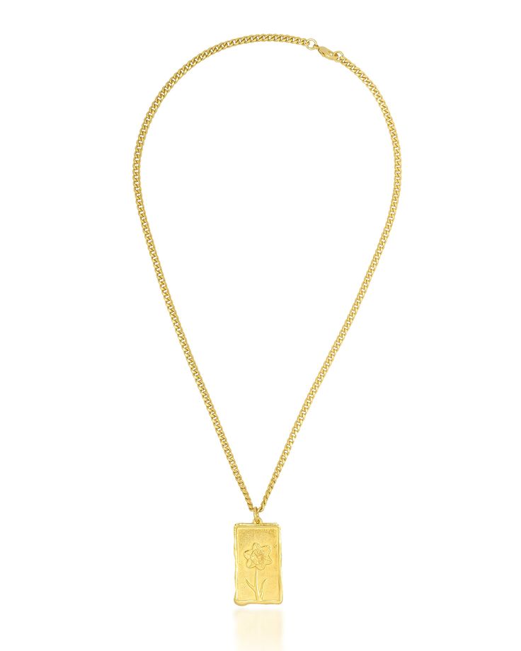 Birthflowers Necklace - Boho Hunter Luxury Gold Rectangular Necklace, Classic Gold Necklace With Rectangular Pendant, Gold Plated Engraved Chain Necklace, Gold-plated Engraved Chain Necklace, Engraved Gold Plated Chain Necklace, Engraved Gold-plated Chain Necklace, Gold Plated Necklace With Rectangular Pendant, Gold Plated Rectangular Pendant Necklace, Gold-plated Necklace With Rectangular Pendant