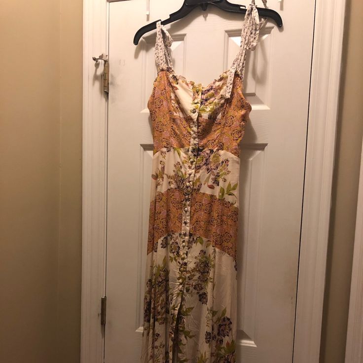 Brand New Free People Dress! Missing A Button But There Is One Attached, Just Needs To Be Sewn On! Size 2 Sleeveless Summer Maxi Dress With Button Closure, Sleeveless Button Closure Summer Maxi Dress, Sleeveless Sundress Maxi Dress With Button Closure, Button-up Sundress Maxi Dress, Summer Maxi Dress With Button Closure, Spring Sundress Maxi Dress With Buttons, Sundress Maxi Dress With Button Closure For Day Out, Bohemian Sleeveless Dress With Button Closure, Fitted Button Closure Sundress Maxi Dress