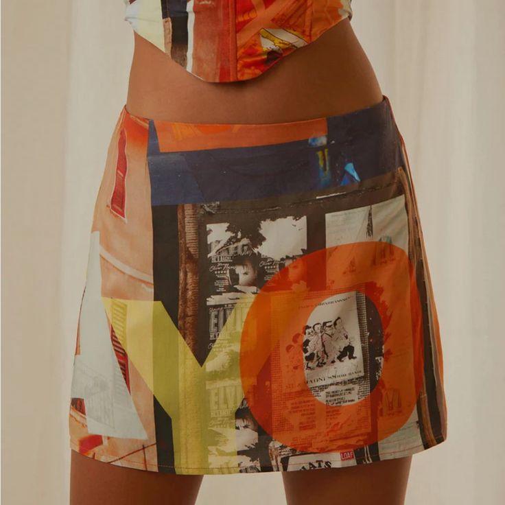 Strolling Sunset Mini Skirt - Pm Film Graphic Nwt - Too Big But So Cute Let Me Know If You Need Measurements Mock Neck Mini Dress, Buy Skirts, Mini Cami Dress, Print Placement, Bustier Top, Skirt Design, Matching Top, Skirt Pattern, Fabric Swatches