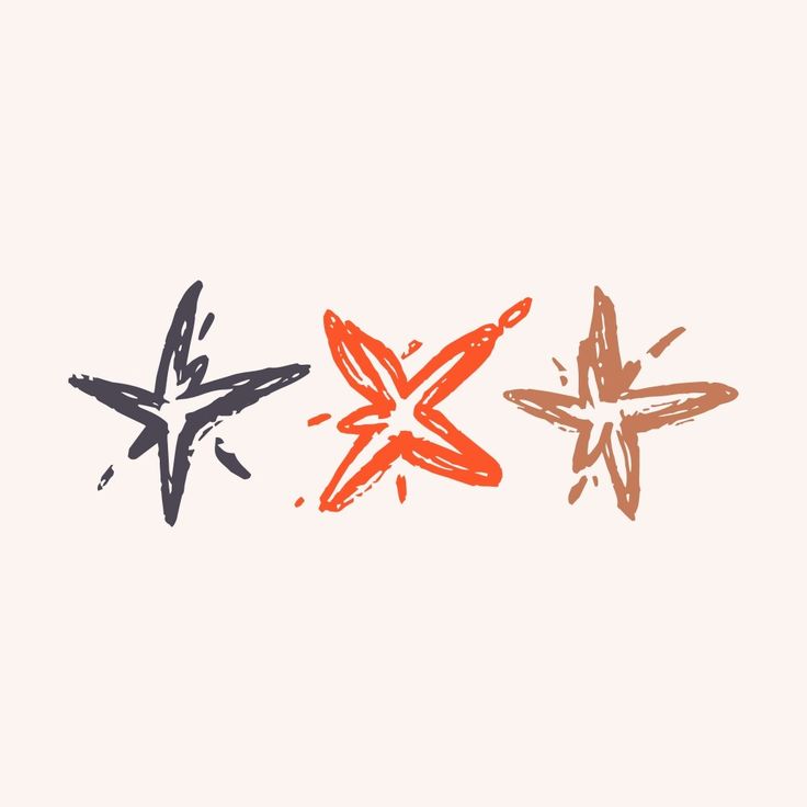 three stars are drawn in different colors on a white background, one is orange and the other is blue