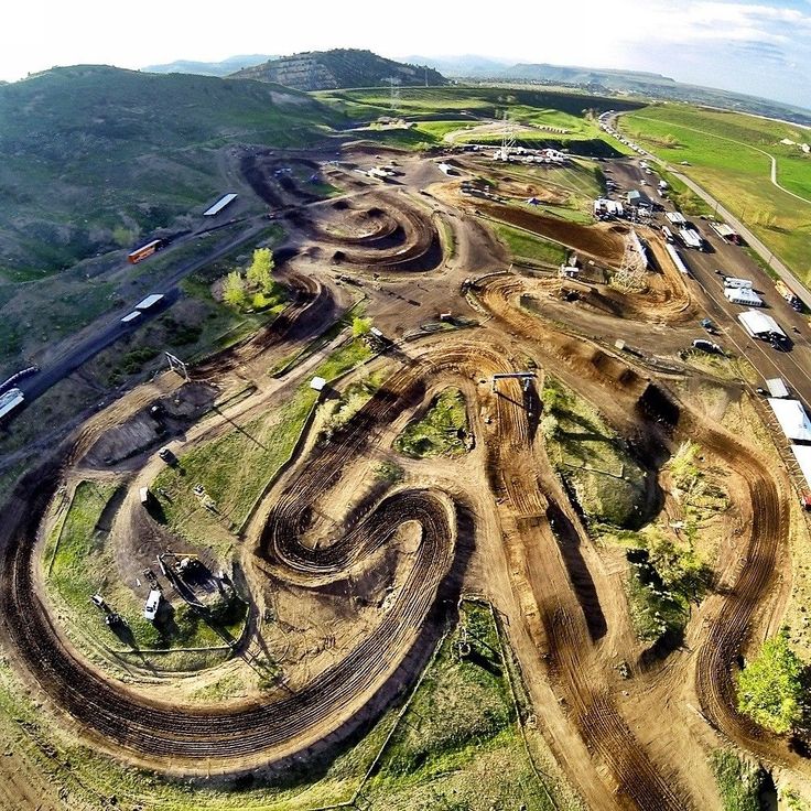 an aerial view of a dirt bike track