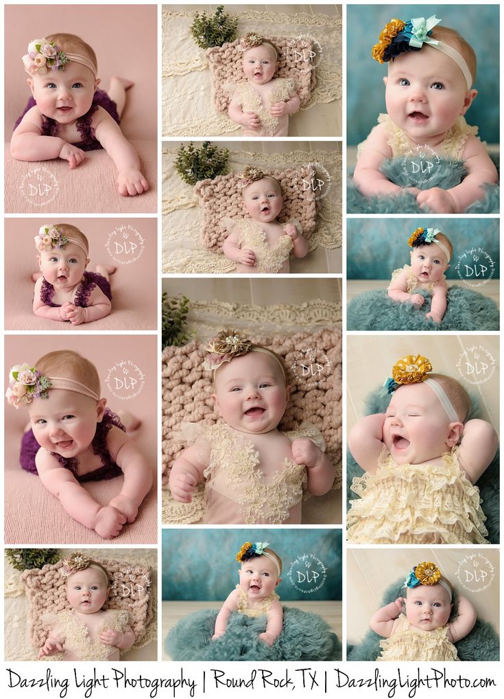 a collage of baby pictures with different expressions and hair styles, including the headbands