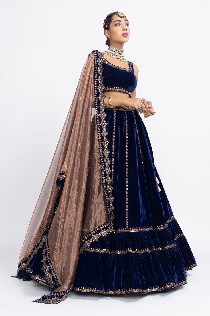 Luxury Royal Blue Lehenga For Diwali, Luxury Royal Blue Anarkali Set For Festive Occasions, Luxury Royal Blue Anarkali Dupatta, Luxury Designer Royal Blue Lehenga, Luxury Velvet Women's Choli, Luxury Blue Semi-stitched Traditional Wear, Luxury Blue Choli For Eid, Royal Blue Luxury Lehenga, Luxury Royal Blue Lehenga With Dupatta