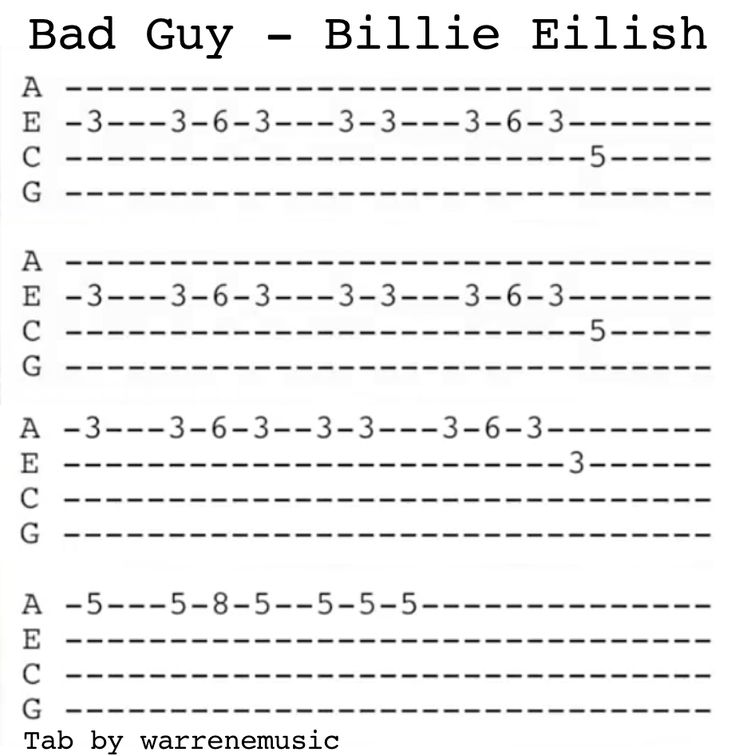 bad guy - billie ellis guitar tab