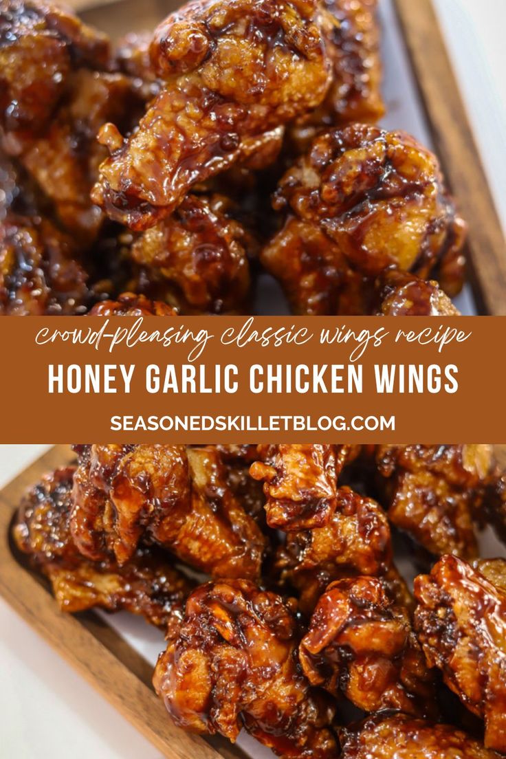 Sticky Honey Garlic Wings Oven Baked Honey Garlic Chicken Wings, Garlic Fried Chicken Wings, Sticky Chicken Wing Recipes, Korean Fried Wings, Sauce Recipes For Chicken Wings, Sticky Wings Recipe Honey, Boneless Wing Sauce Recipes, Honey Garlic Chicken Wings Sauce, Fried Chicken Party Wings