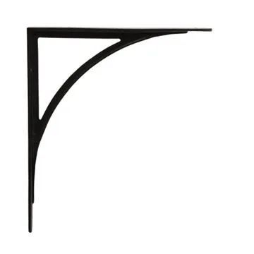 a black metal shelf bracket on a white background