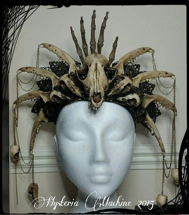 Voodoo headdress by Hysteria Machine Voodoo Headdress, Hysteria Machine, Bone Crown, Witch Headpiece, Voodoo Costume, Crow Tattoo Design, Renn Faire, Post Apocalyptic Costume, Apocalyptic Fashion