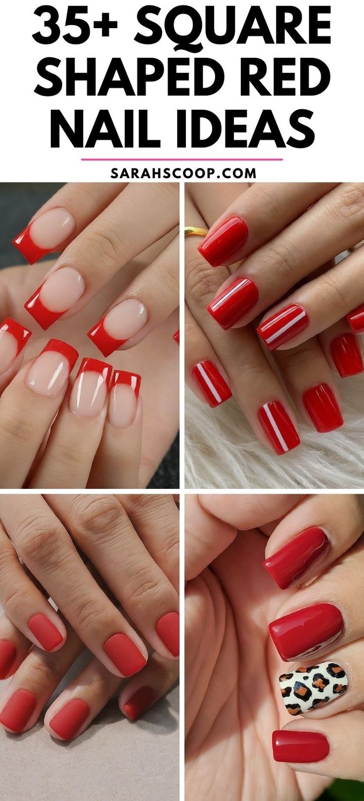 Dare to be bold and dramatic with these 35+ square-shaped red nail ideas. From classic glossy finishes to modern matte touches, get ready to make a statement with your fingertips. #rednails #squareshapednails #nailinspo Short Acrylic Nails Black And Red, Red Nails Ideas Short Square, Short Red Gel Nails Ideas, Red Holiday Nails Square, Short Red Gel Nail Designs, Short Red Nails With Design, Red Square Nail Designs, Red Nail Tips Designs, Red Nail Ideas Square