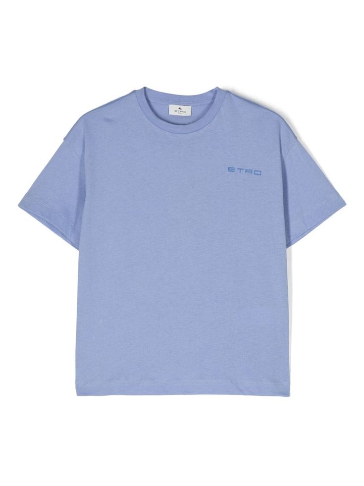 cornflower blue cotton round neck embroidered logo at the chest short sleeves straight hem Italian Textiles, Polo Blue, Kenzo Kids, Stella Mccartney Kids, Boys Top, Cornflower Blue, Jacquard Fabric, Boys T Shirts, Boy's Clothing