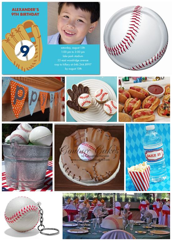 a collage of baseball themed birthday party items