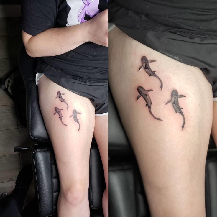 two pictures side by side one shows a woman's legs with tattoos on them