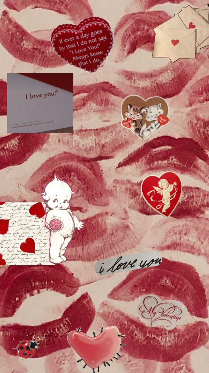 an assortment of valentine's day stickers on a sheet of paper with hearts