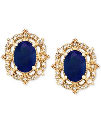 Sapphire (1-1/3 ct. t.w.) Diamond Earrings Gold, Gold Ear Jacket, Earrings Sapphire, Yellow Gold Diamond Earrings, Gallery Display, Round Diamond Earrings, Sapphire And Diamond Earrings, Jewelry Designing, Ear Jacket Earring