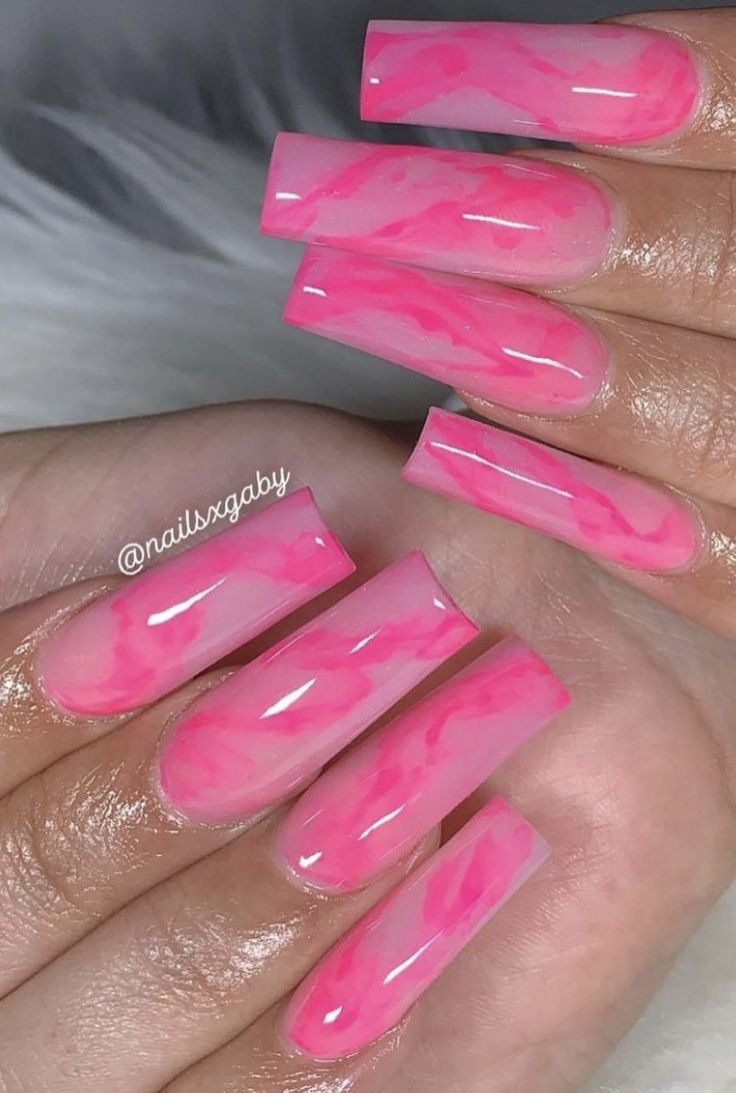 Feb Nails, Pink Marble Nails, Marble Acrylic Nails, Birthday Nail, Water Marble Nails, Acrylic Pink, Simple Acrylic, Gel Nail Art Designs, Girl Nails