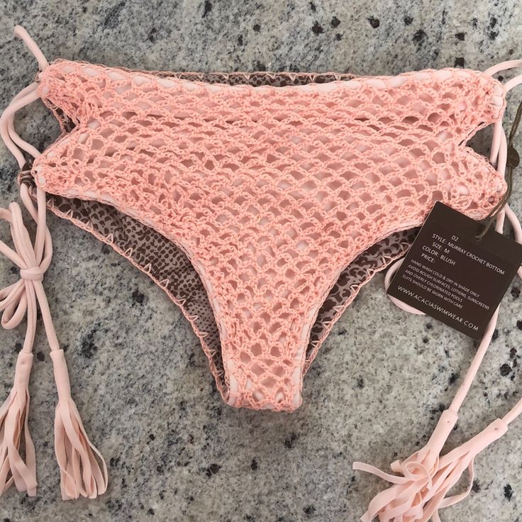 New W Tags :) Pink String Swimwear For Beach Season, Pink Crochet Swimwear For Vacation, Pink String Swimwear For Summer, Summer Fishnet Swimwear For Beach, Summer Beach Fishnet Swimwear, Lace Swimwear For Spring, Fitted Crochet Lace Bottoms For Beach, Summer Lace Swimwear With Stretch, Summer Lace Stretch Swimwear