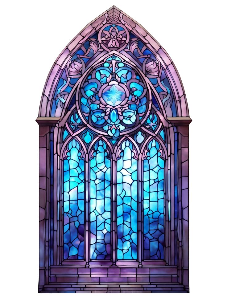 a stained glass window with blue and purple colors