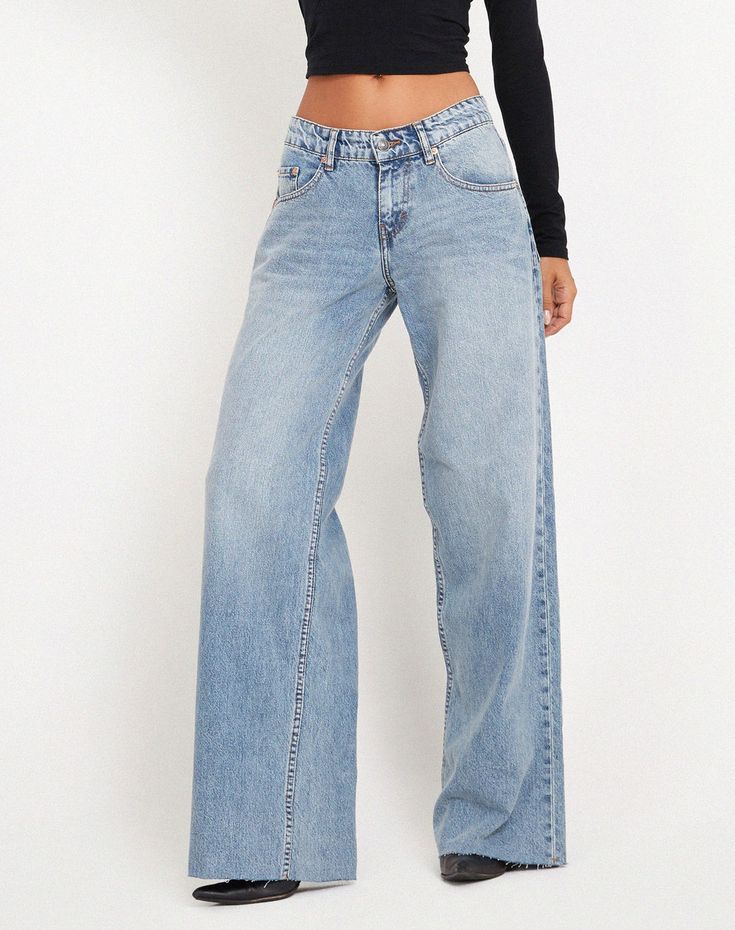 JEANS – motelrocks-com-eur Mid Rise Wide Leg Jeans, Romwe Jeans, Raw Hem Jeans, Leg Design, Low Rise Jeans, Mid Rise Jeans, New Wardrobe, Blouse Dress, Long Sleeve Maxi Dress