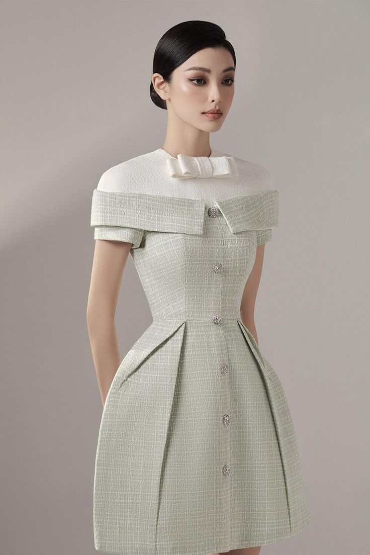 Alaia Round Neck Dress MEAN BLVD Round Neck Dress, 파티 드레스, Round Neck Dresses, Tweed Dress, Fashion Sewing, Elegant Dress, Fashion Details, Dress Fashion, Dress Materials