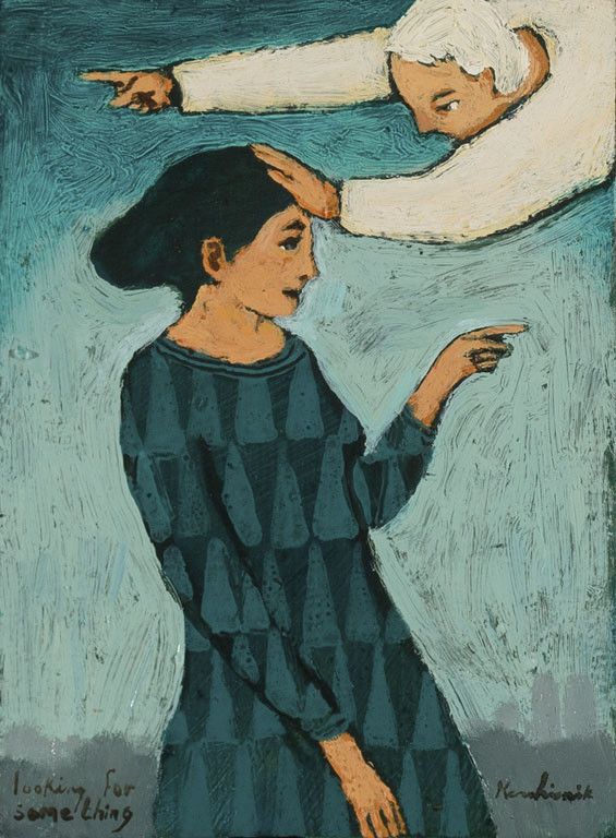 a painting of a woman holding another woman's head with both hands and touching her hair