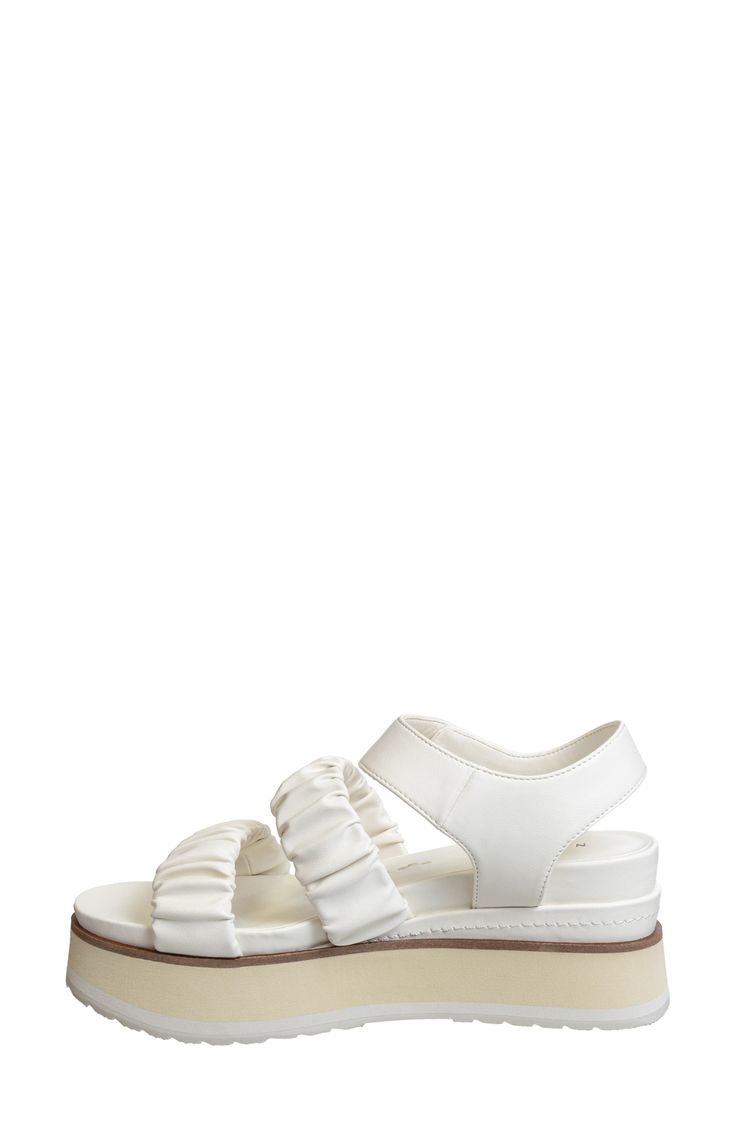 Scrunchy straps charm the upper of this platform sandal styled with a cushioned footbed that provides excellent shock absorption. Synthetic upper and lining/rubber sole Imported Sandal Fashion, Sandal Women, Platform Sandals, Rubber Sole, Womens Sandals, Nordstrom, Size 6, Sandals