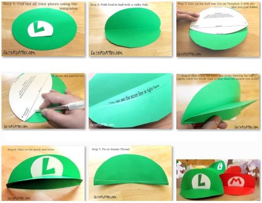 instructions on how to make an origami mario mushroom hat with paper and glue