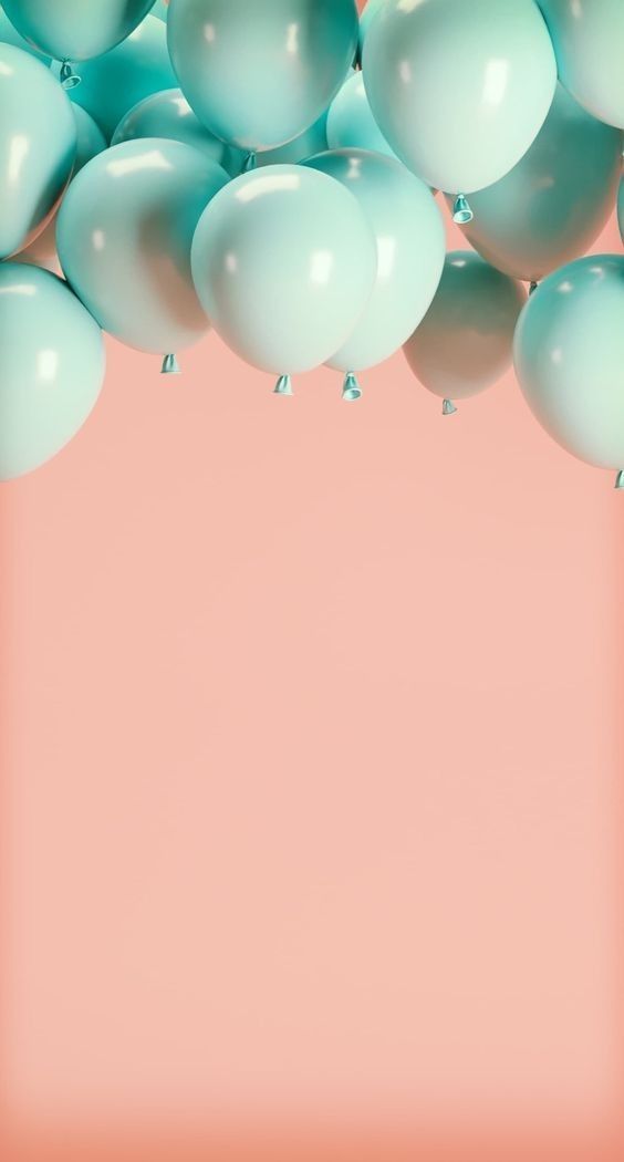 many balloons are floating in the air on a pink and blue background with space for text