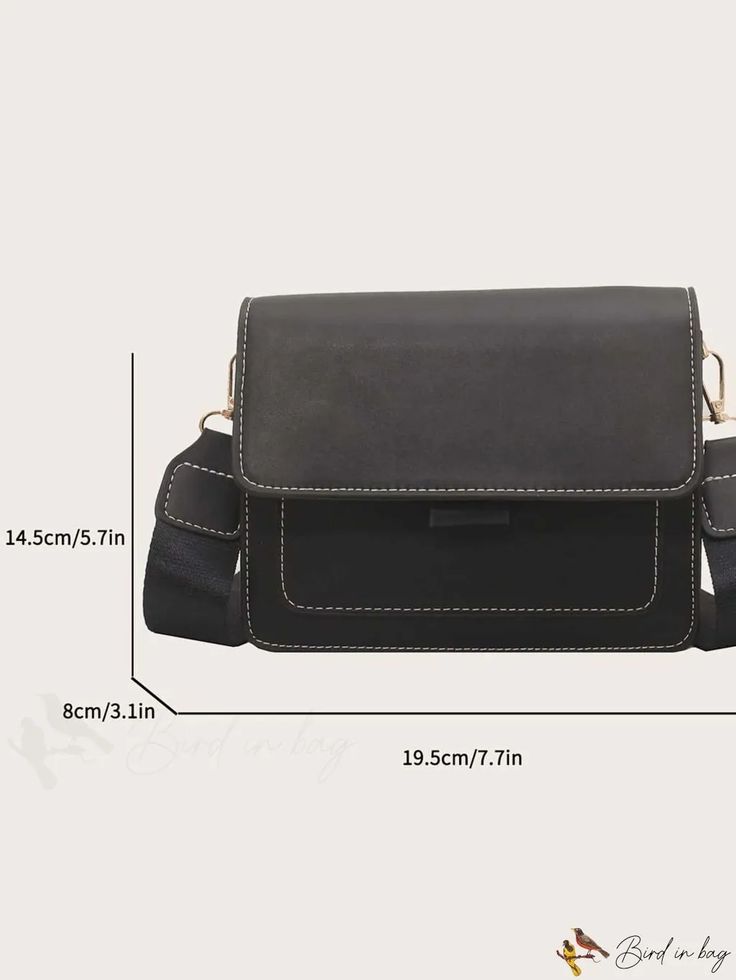 BirdinBag - Compact Modern Flap Bag Rectangular School Shoulder Bag, Large Capacity Rectangular Flap Bag For School, Rectangular Flap Bag With Large Capacity For School, Rectangular Large Capacity Flap Bag For School, Large Capacity Flap Shoulder Bag For School, Large Capacity Flap Shoulder Bag For Daily Use, Square School Bag With Removable Pouch, School Shoulder Bag With Detachable Strap, Black Flap School Bag