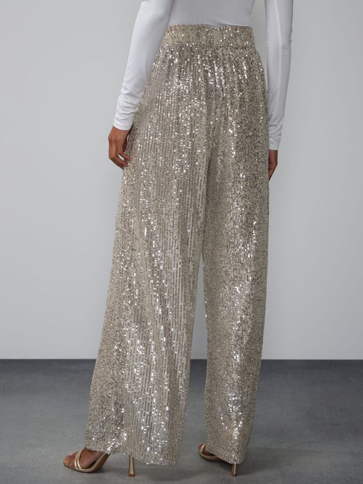 Mid Rise Sequin Embellished Pant | New York & Company Glamorous Embellished Bottoms For Evening, Embellished Straight Leg Bottoms For Night Out, Glamorous Straight Leg Sequin Pants, Glamorous Sequin Straight Leg Pants, Embellished Long Pants For Party, Embellished Trousers For Party, Glamorous Embellished Evening Pants, Chic Embellished Bottoms For Party, Embellished Bottoms For Evening Parties