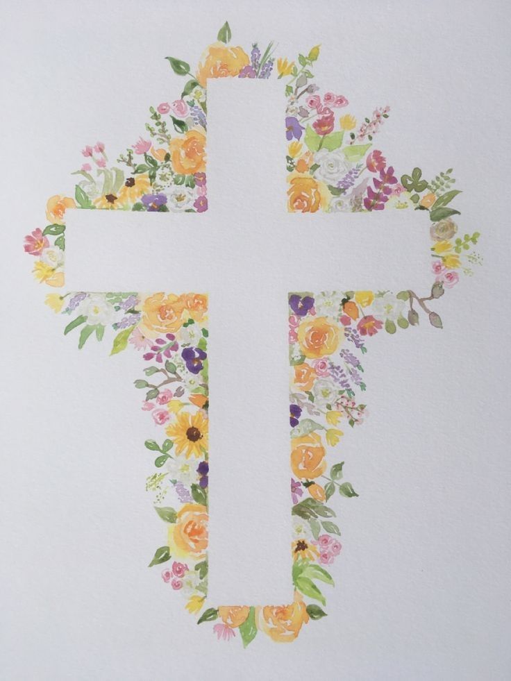 the cross is surrounded by flowers and leaves