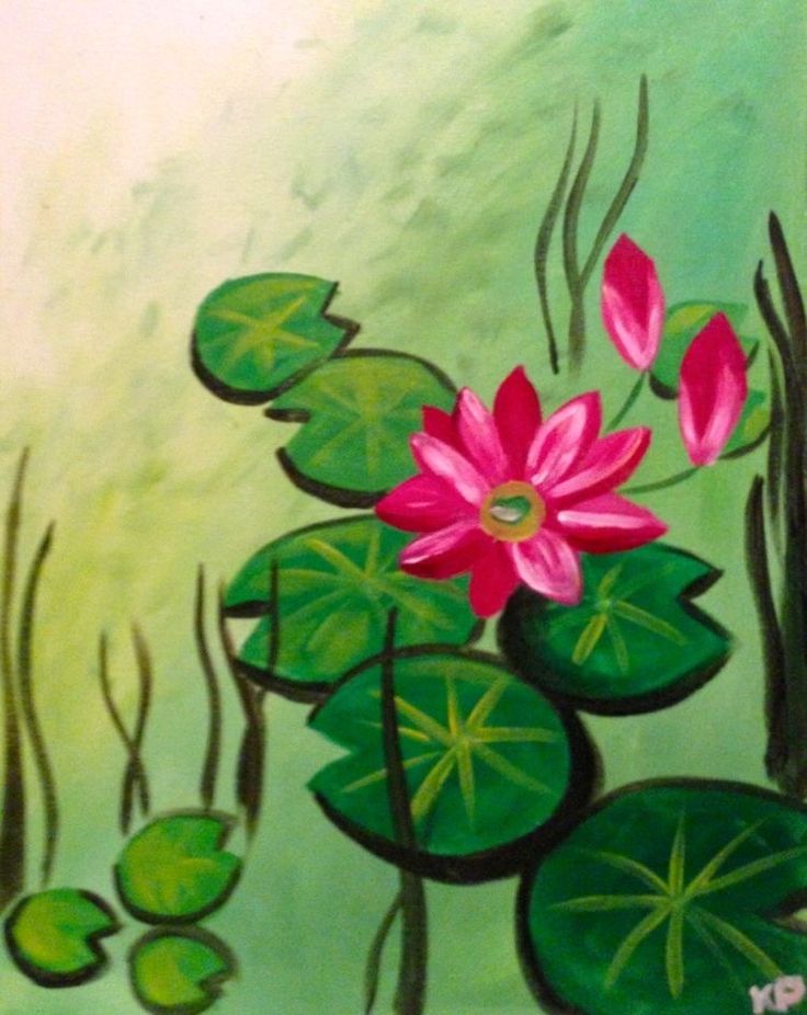 a painting of pink flowers and green leaves